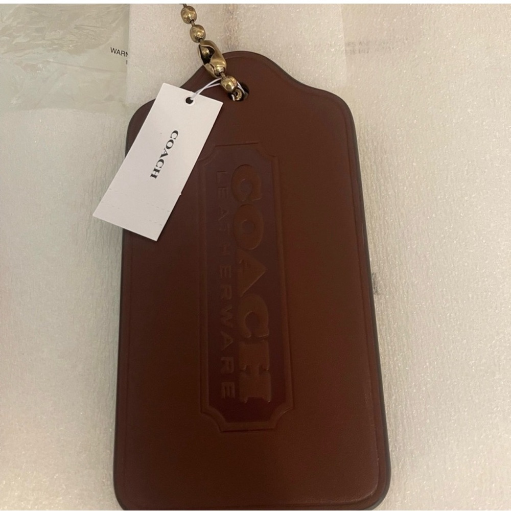 Coach Brown Leather XL Hang Tag with Brass Ball Chain